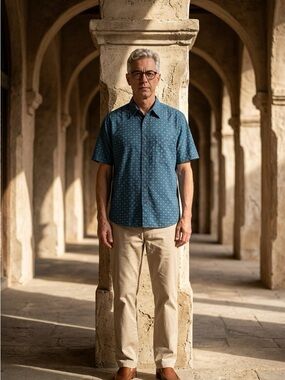 Bugle Boy Teal Short-Sleeve Button-Down with Microprint